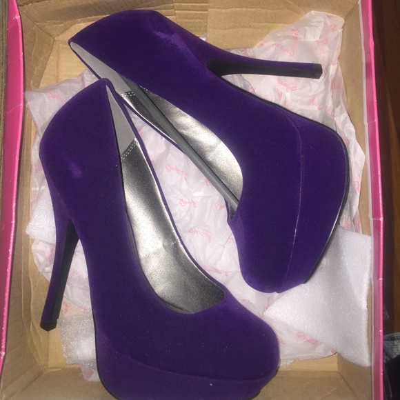 Purple Velvet Pump Heels.