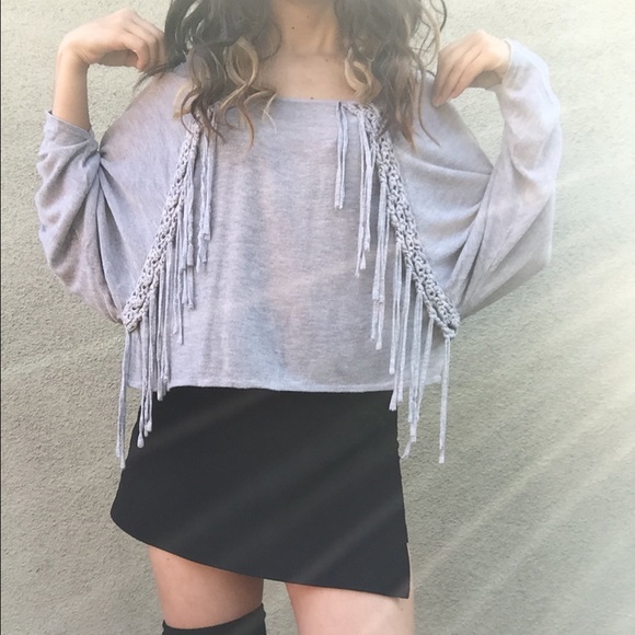 Urban Outfitters Sweaters - MINKPINK Fringe Boxy Sweater Gray Tassel Pullover