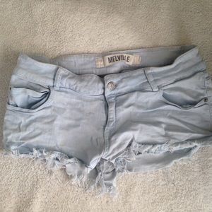 Frayed Light Denim Shorts