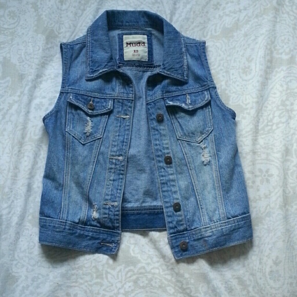 Distressed denim vest