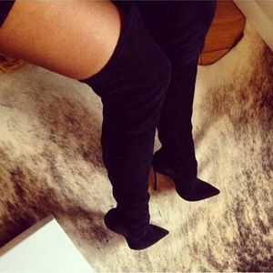 Knee high black boots faux suede