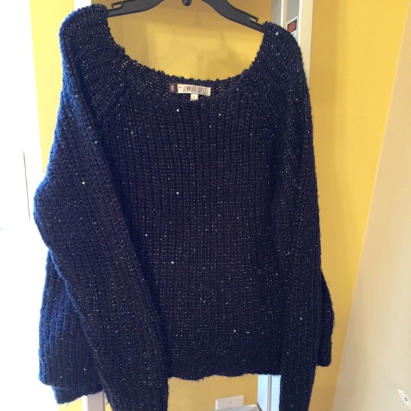 Jennifer Lopez Sweaters - J.Lo sequined, festive sweater in navy, EUC!