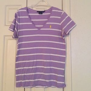 Purple and white striped polo shirt