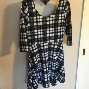 Plaid/ Checker Print Black and White Skater Dress