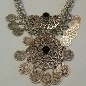 Silver Colored Dangling Coins Necklace