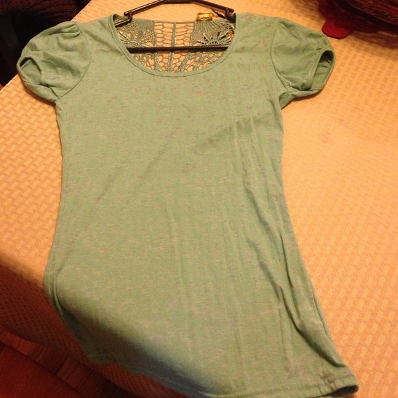 Ocean blue short sleeve top with cut out back - Picture 1 of 4