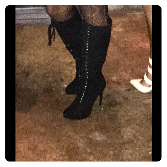 Black Knee-High Lace Up Boots