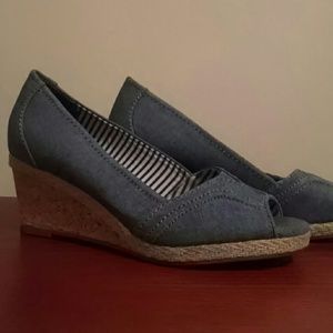 Cork wedge slip ons