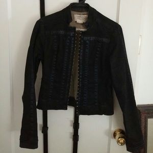 BCBG Maxazria Cropped Black/Blue Denim Jacket