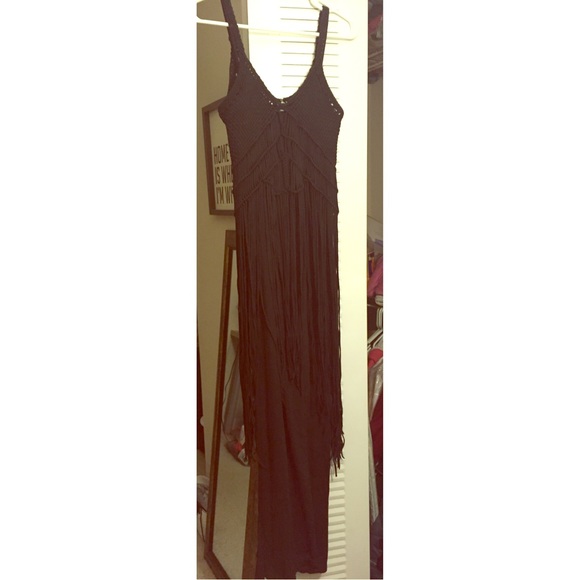 Ralph Lauren crochet Black fringe dress
