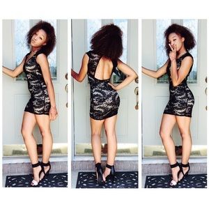 Black & Nude mini lace dress