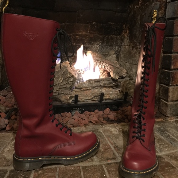 Cherry red leather tall authentic Dr. Martens boot