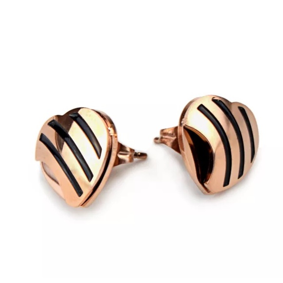 14K Rose Gold Heart Stainless Steel Stud Earrings