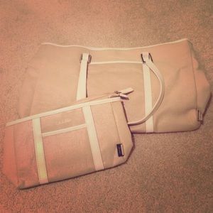 Calvin Klein travel tote with pouch - shiny beige