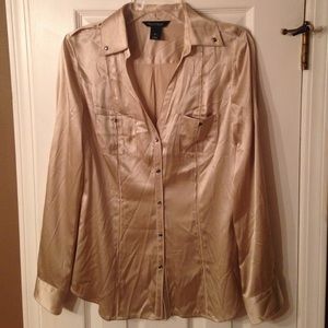 Champagne silk button up blouse