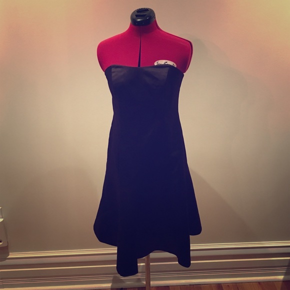 David's Bridal black strapless satin dress - Picture 1 of 4