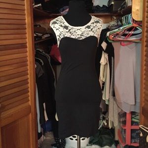 Black bandage dress with cream lace detail