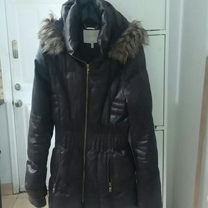 Laundry By Shelli Segal Brown Coat Fur Hooded