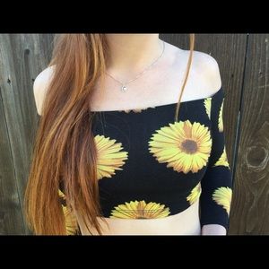 Nasty Gal sunflower off shoulder crop top