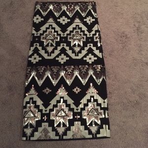 Sequined Aztec pencil skirt