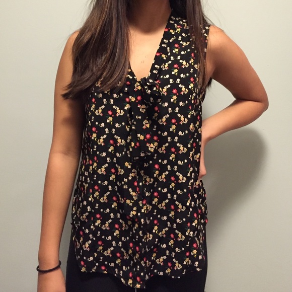 Black Floral Button-Down Blouse