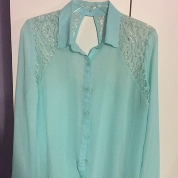 Aqua long sleeve laced shirt from pacsun