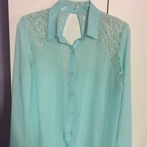 Aqua long sleeve laced shirt from pacsun