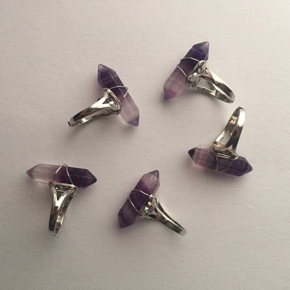 Purple Fluorite Crystal Point Adjustable Ring - Picture 1 of 1