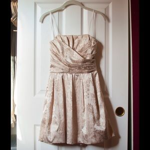 Gold Floral Textured Strapless Dress