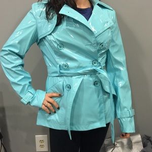 Beautiful Tiffany blue double breasted rain coat