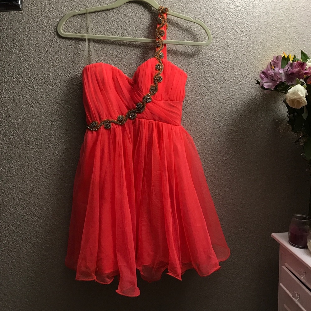 Coral and Pink Formal Homecoming Dress