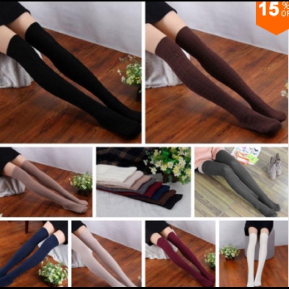 Cable Knit Cotton Thigh High Socks