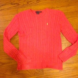 Ralph Lauren polo cable knit salmon pink sweater