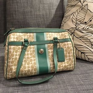 Coach purse teal and tan