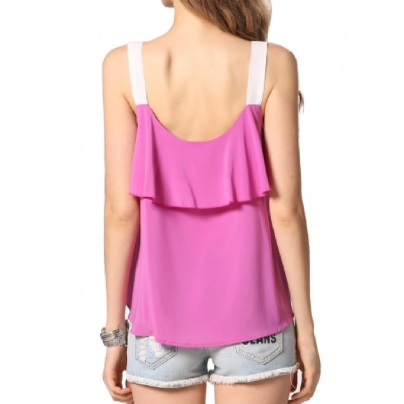 Spaghetti Strap V-Neck Ruffles Loose Chiffon Topπ - Picture 3 of 3
