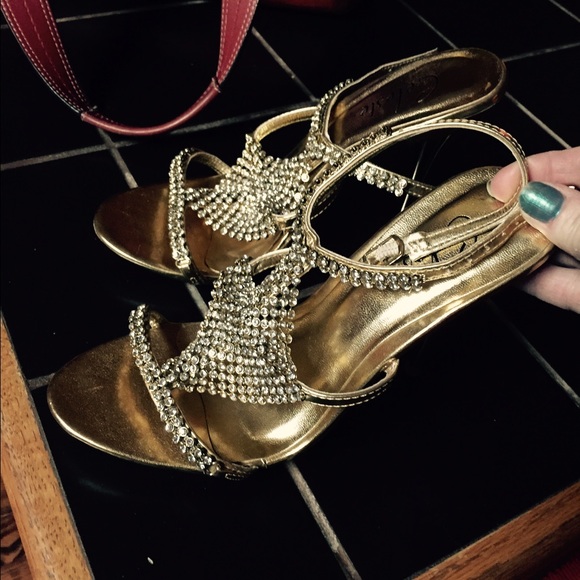 Gold and rhinestone stilettos