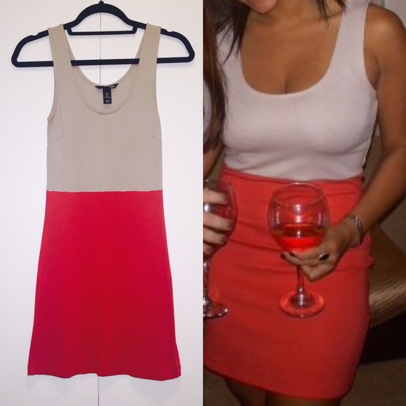 H&M Tan / Coral Color Block Bodycon Dress