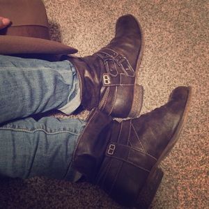 Brown leather booties