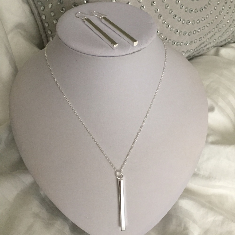 Bar 925 silver necklace & earring set