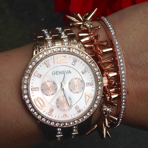 Geneva Rose Gold Crystal Oversized Boyfriend Watch