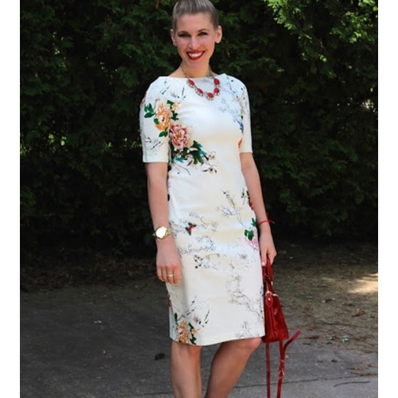 White Short Sleeve Floral Butterfly Print Dress