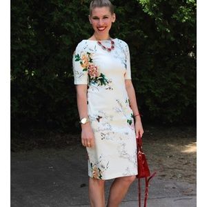 White Short Sleeve Floral Butterfly Print Dress