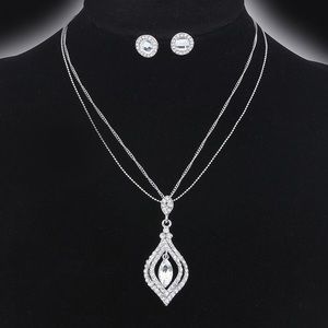 Crystal Necklace and Pendant, Silver plated chain