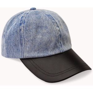 Leather brim denim cap