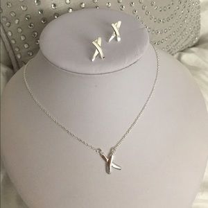 "X" 925 silver necklace & stud set