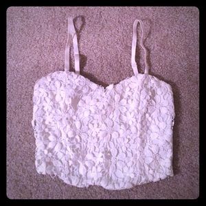 White lace detail crop top