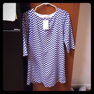 Boutique Everly Blue And White Chevron Dress (NEW)