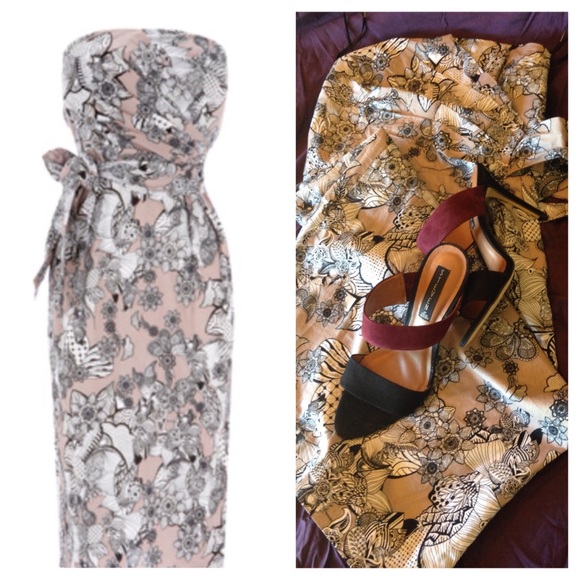 Warehouse Printed Bandeau Dress SZ 6 - Picture 2 of 2