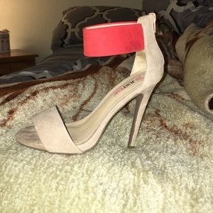 Taupe and red high heel