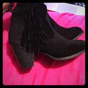 Black Fringe Booties